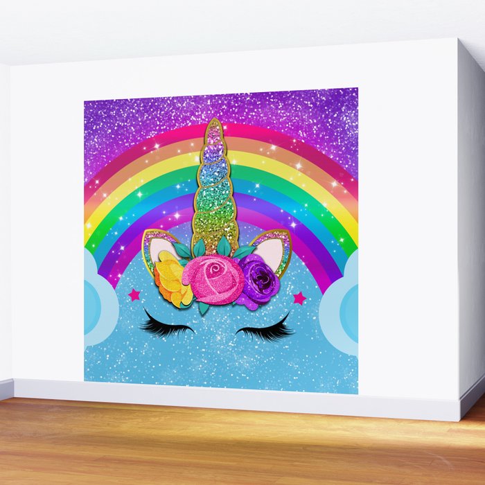 Rainbow Sparkle Unicorn Wall Mural by christyne | Society6