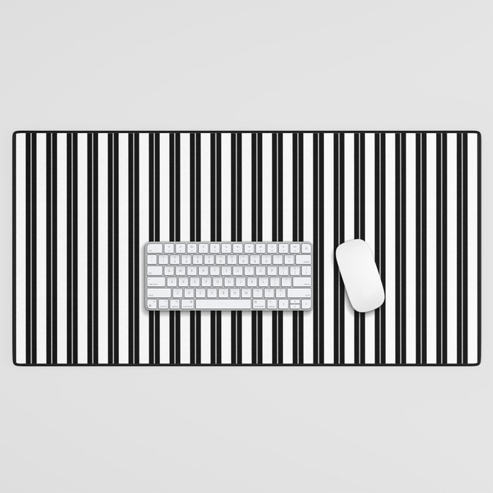 Smal White and Jet Black Cabana Beach Dash Stripes Desk Mat