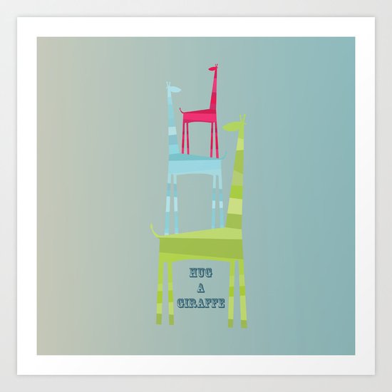 Hug A Giraffe Art Print
