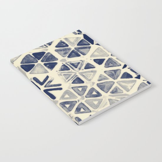 Hand Painted Triangle & Honeycomb Ink Pattern - indigo & cream Notebook