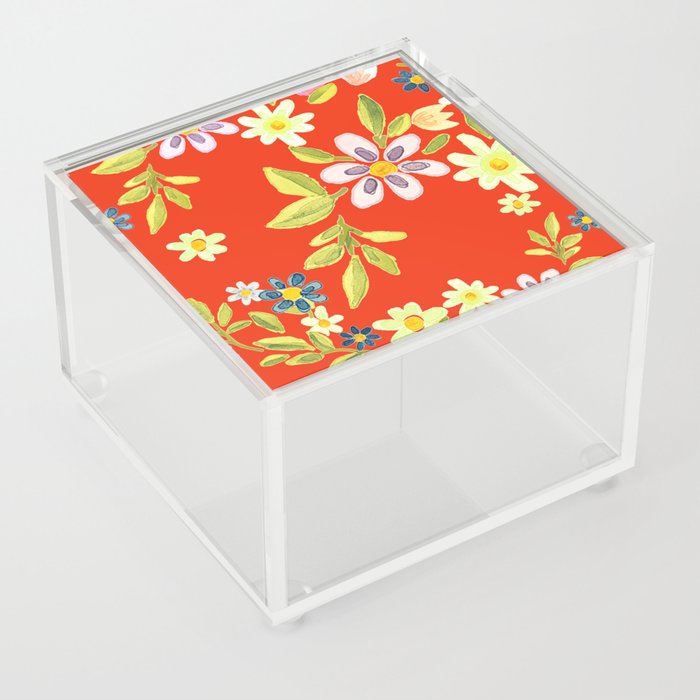 Red Japanese Floral  Acrylic Box