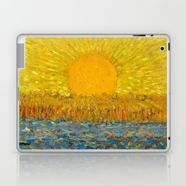Van Gogh Sunrise over golden fields of wheat; Provence, France landscape painting Laptop Skin