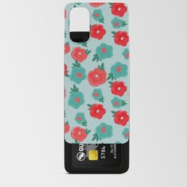 Pop flower pattern, red blue flower pop, blue background Android Card Case