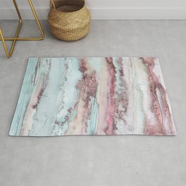 Marbled Stripes Luxury Rose Gold And Mint Glamour Area & Throw Rug