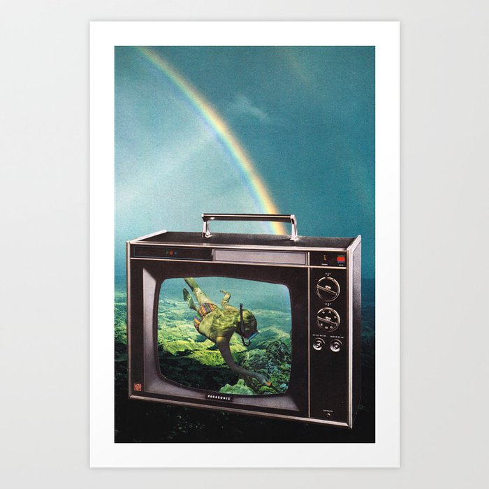Tune in for more adventure, vintage collage with diving lady Art Print