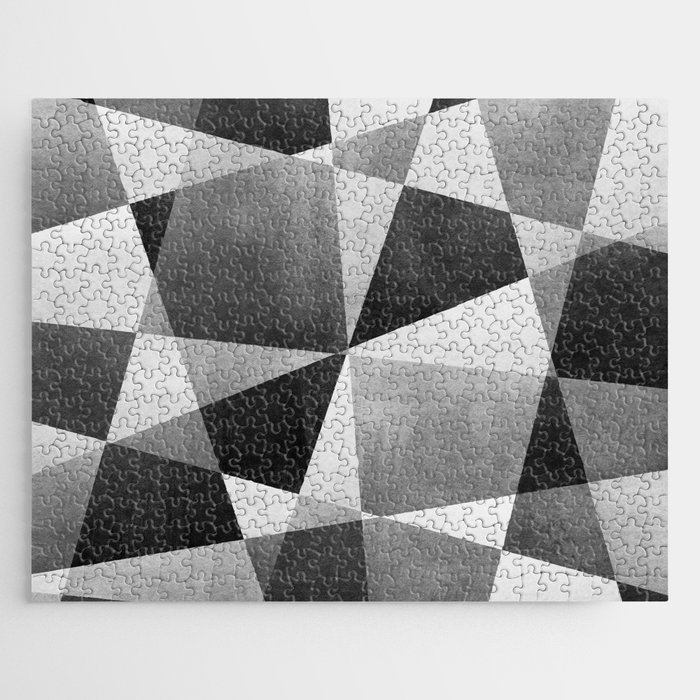 Mid Century Skewed Color Blocks - Gray, Black and White Jigsaw Puzzle