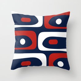 Mid Century Modern Piquet Pattern in Nautical Navy Blue, Red, and White Throw Pillow