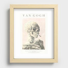 Vincent Van Gogh - Skull of a skeleton with burning cigarette (version with text & rosy background) Recessed Framed Print