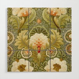 William Morris Vintage Silk Embroidery Floral  Wood Wall Art