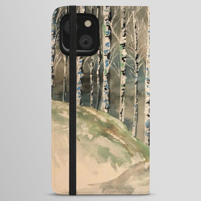 Birch Trees in Watercolor Winter iPhone Wallet Case