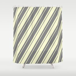 [ Thumbnail: Light Yellow & Grey Colored Striped Pattern Shower Curtain ]