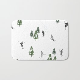 Holiday Skiers Illustration - Black and White Skiing Bath Mat