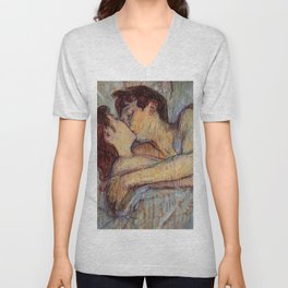 IN BED, THE KISS - HENRI DE TOULOUSE LAUTREC V Neck T Shirt