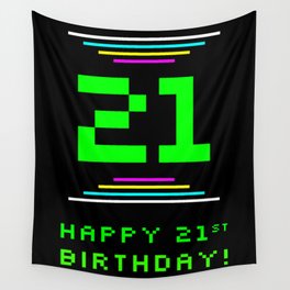 [ Thumbnail: 21st Birthday - Nerdy Geeky Pixelated 8-Bit Computing Graphics Inspired Look Wall Tapestry ]