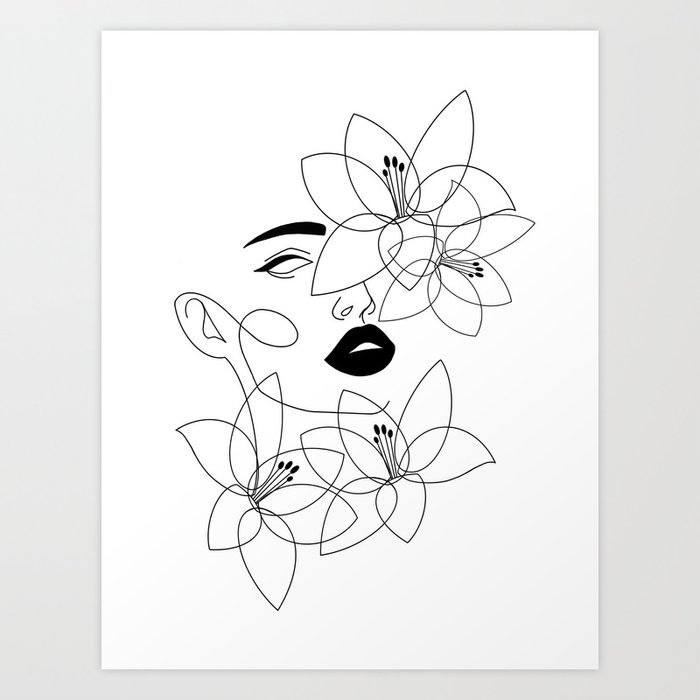Face In Flowers Minimal #4  Art Print