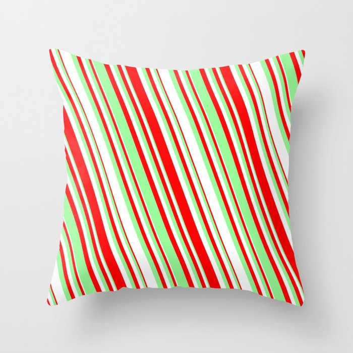 Red, Green & White Colored Striped/Lined Pattern Throw Pillow