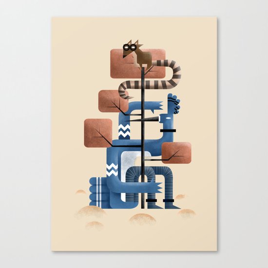 The blue jay and the raccoon Canvas Print