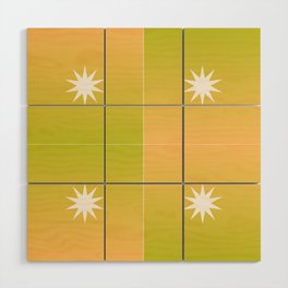 Funky Retro Groovy Gradient Dice Pattern Colorful Maximal Minimal Chill Green Yellow Nature Star Wood Wall Art
