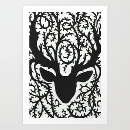 Vine Antlers Papercut Art Print | Animal, Silhouette, Magic, Swirly, Leafy, Woodlandwildlife, Vines, Stag, Papercut, Christmas 