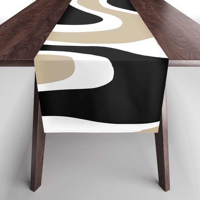 Warped Swirl Marble Pattern (black/white/tan) Table Runner