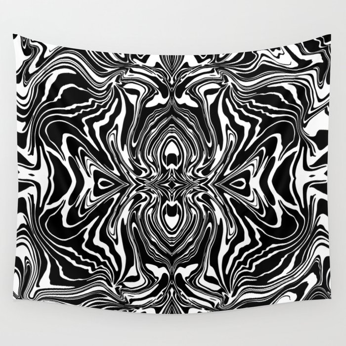 Black White Modern Kaleidoscope Marble Wall Tapestry