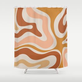 Modern Retro Liquid Swirl Abstract Square in Terracotta Earth Tones Shower Curtain
