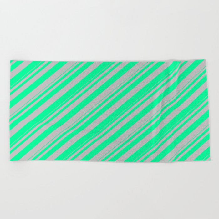 Green & Grey Colored Lines Pattern Beach Towel