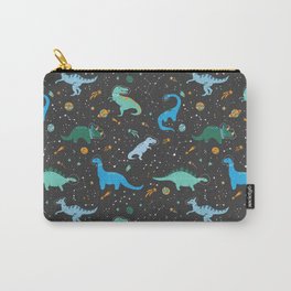 Dinosaurs in Space in Blue Carry-All Pouch | Stegosaurus, Planet, Dinosaurnursery, Brontosaurus, Lathe And Quill, Outerspace, Trex, Space, Bluedinosaur, Graphicdesign 