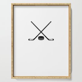 ice hockey bat and puck Serving Tray