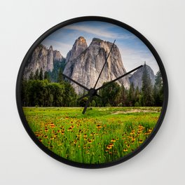In the Valley of Yosemite - Wildflowers at Cathedral Rocks in Yosemite National Park California Wall Clock