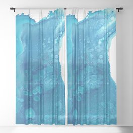 Ocean Blue 33122-1 Modern Abstract Alcohol Ink Painting by Herzart Sheer Curtain