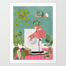 Flamingo in Boho Laundry Room  Art Print