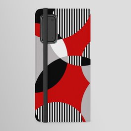 Mid Century Modern Circles and Stripes Red, Gray, Black, White Android Wallet Case