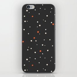 Abstract orange and white polka dots on dark grey iPhone Skin
