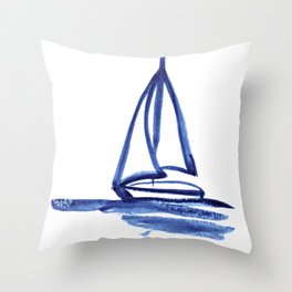 Sailboat in Blue Ink (Second in Set of Three) Throw Pillow