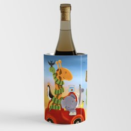 Wildlife Day - Animals on a Road Trip Painting  Wine Chiller