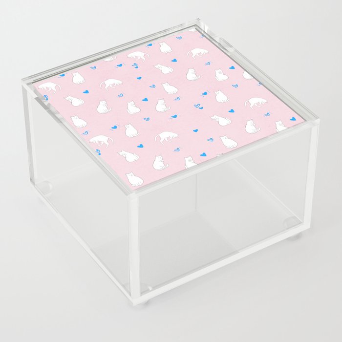 Sleeping Cats With Hearts Pattern/Pink Background Acrylic Box