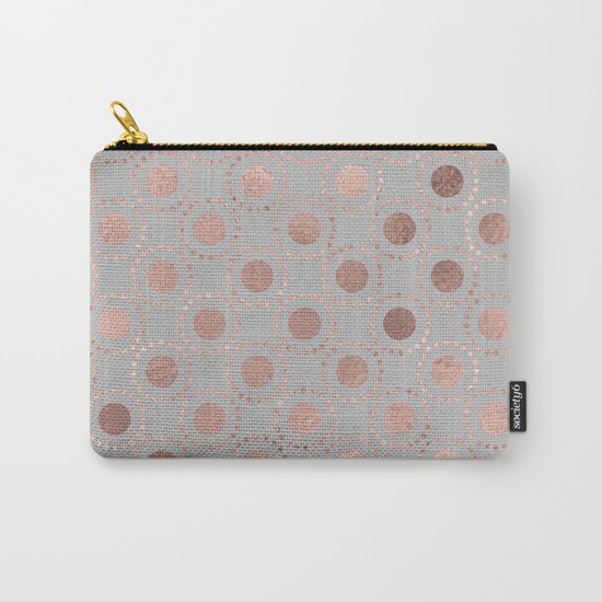 Rosegold pink metalfoil polkadots on grey backround 1 Carry-All Pouch