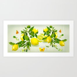 Lemons On Vintage Stripes Art Print