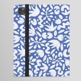 White Florals on Waterline Blue | Hand Painted Pattern iPad Folio Case