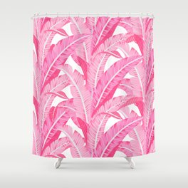 Pink banana leaves tropical pattern on white Shower Curtain