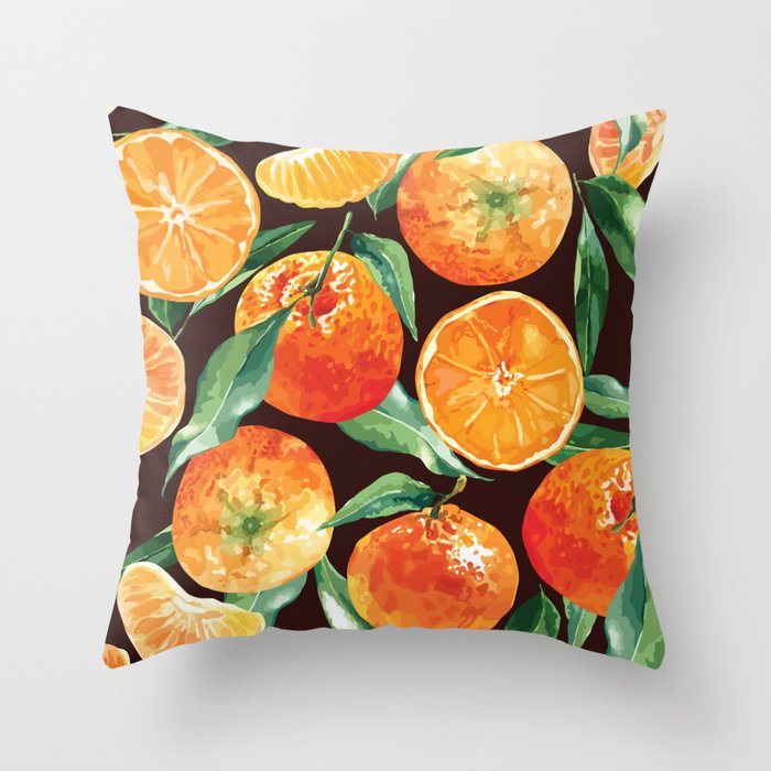 Tangerines. Whole Fruit, Slices, Pieces And Leaves Throw Pillow