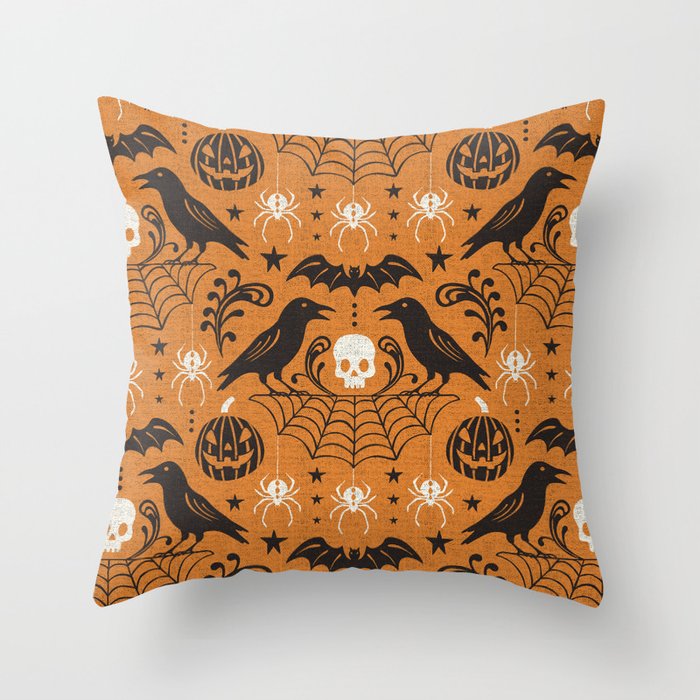 All Hallows' Eve - Orange Black Halloween Throw Pillow