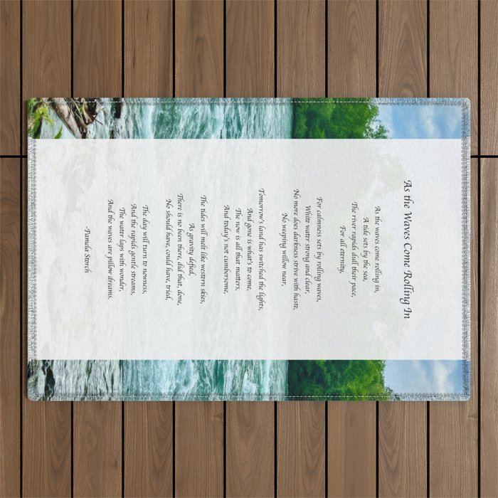 As the Waves Come Rolling In Poem Outdoor Rug