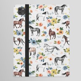 Horses and Flowers, Floral Horses, Western, Horse Art, Horse Decor, Gray iPad Folio Case