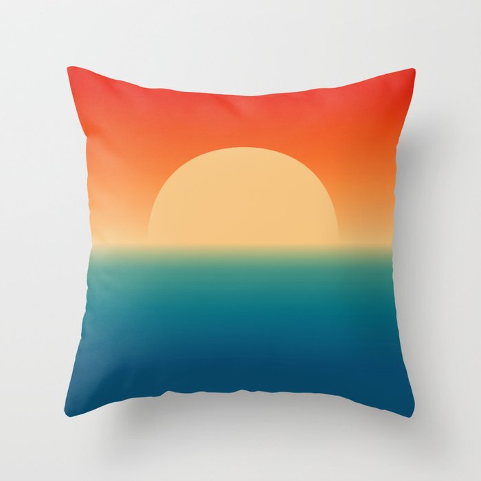 Sunset and Sea, Minimalist Retro Gradient 70s Sun Throw Pillow