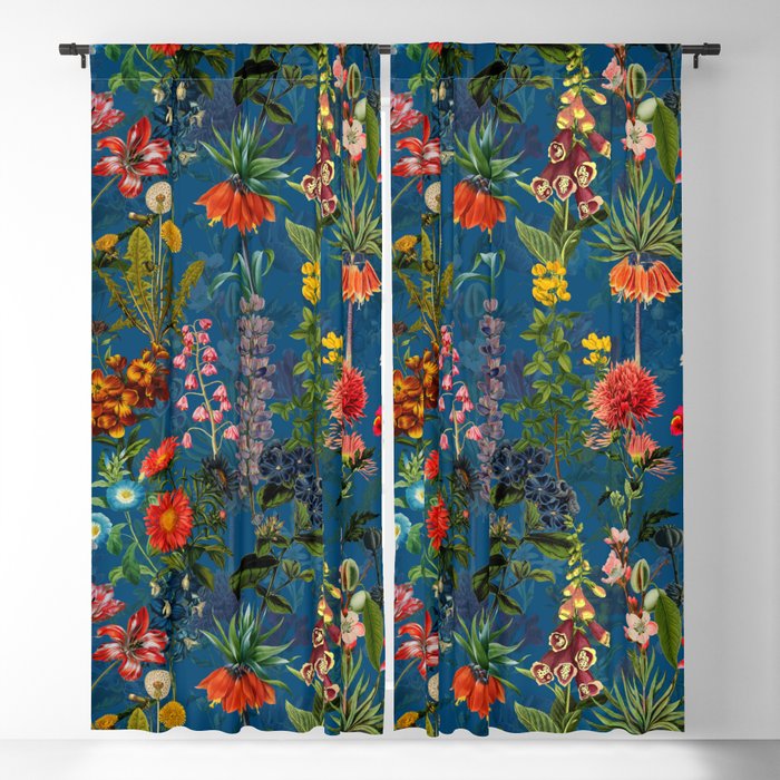 Vintage & Shabby Chic - Blue Midnight Spring Botancial Flower Garden Blackout Curtain