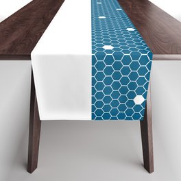 White Polka Dots Lace Horizontal Split on Dark Blue Table Runner