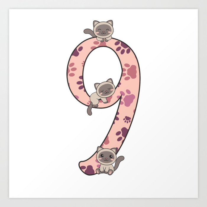 Siamese Cat Ninth Birthday For Kids Cats Art Print