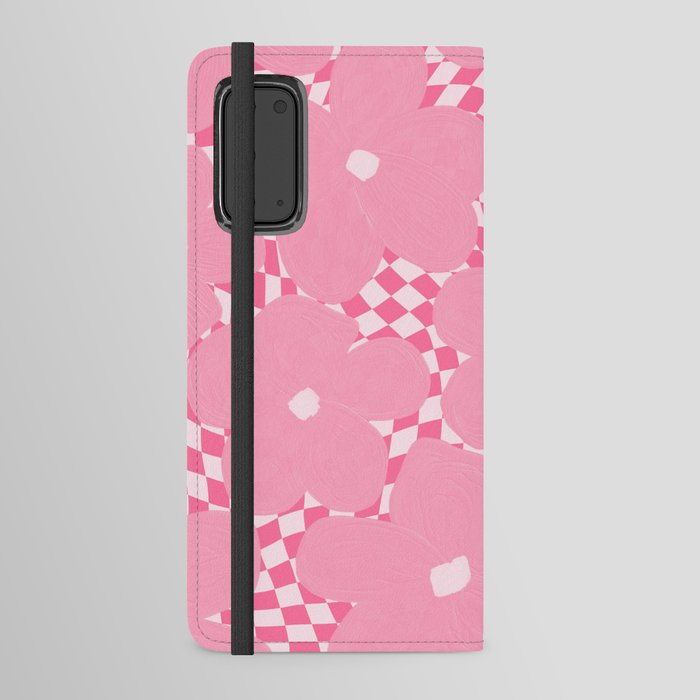 Pastel Pink Flowers on Swirled Gingham Checker  Android Wallet Case